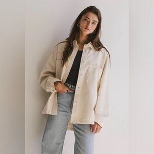 Ci Sono Distressed Cream Denim Shacket